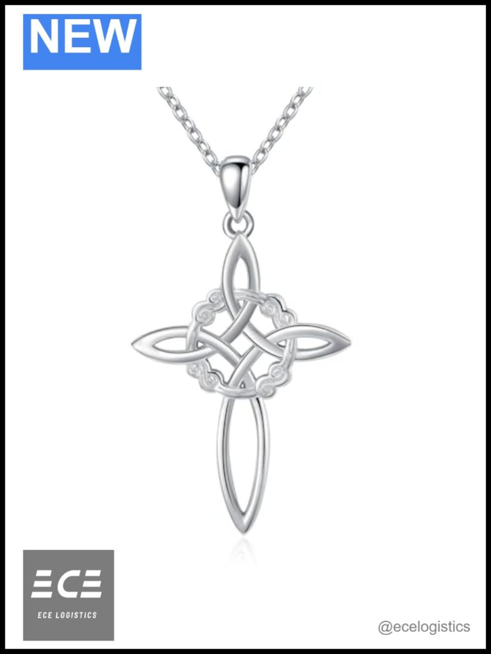 Sterling Silver Celtic Knot Cross Pendant Necklace Stainless Steel Chain